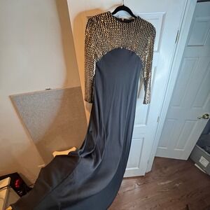 Vintage Futura Couture New York‎ Gold Sequin Bodice Gown Black Retro Glamorous